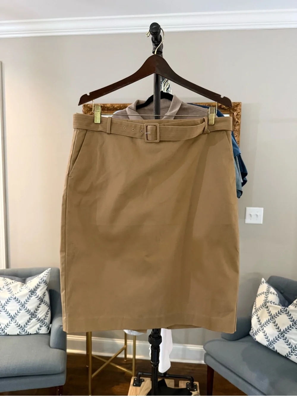 J. Crew Khaki Belted Pencil Skirt - Lined